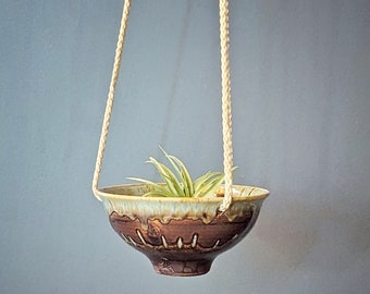 Chocolate Blue Handmade Hanging Planter Pot with Drainage Hole | Indoor Hanging Pots| Succulent Plant Pot | Ceramic Hanging Planter Pot