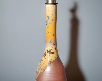 Amber Chocolate Blue Large Ceramic oil bottle, Rustic farm house decor , olive oil bottle, Oil dispenser cruet, Pederson Pottery