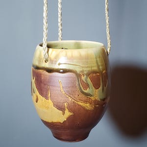 Handmade Copper Green Hanging Planter | Pottery Plant Pot with Drainage