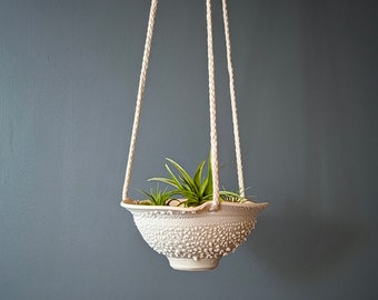 White porcelain Hanging Planter Pot with Drainage Hole | Indoor Hanging Pots| Succulent Plant Pot | Ceramic | Housewarming Gift