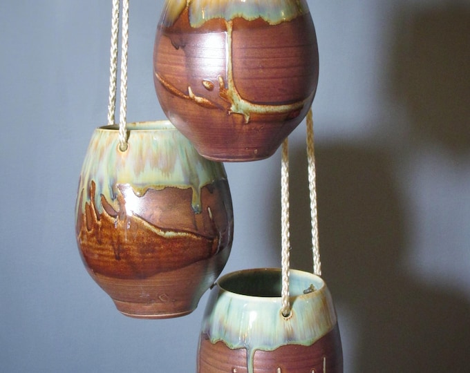 Handmade Ceramic Hanging Planter | Chocolate Blue Glaze, Drainage Hole