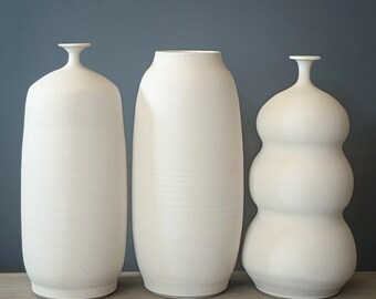 Pure white minimalist porcelain vases