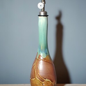 Chocolate turquoise blue Large Ceramic oil bottle, Rustic farm house decor , olive oil bottle, Oil dispenser cruet, Pederson Pottery image 3