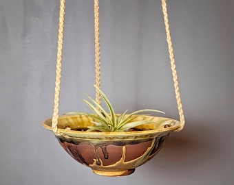 Copper Green Handmade Hanging Planter Pot with Drainage Hole | Indoor Hanging Pots| Succulent Plant Pot | Ceramic Hanging Planter Pot