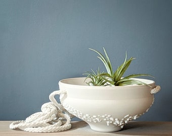 Large white porcelain hanging planter pot