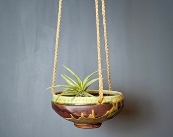 Copper Green Handmade Hanging Planter Pot with Drainage Hole | Indoor Hanging Pots| Succulent Plant Pot | Ceramic Hanging Planter Pot