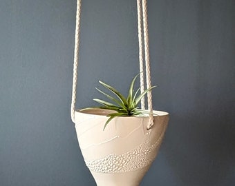 White porcelain hanging planter