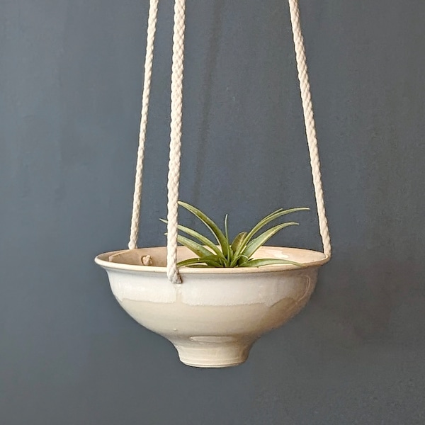 White Hanging Planter Pot with Drainage Hole | Indoor Hanging Pots| Succulent Plant Pot | Ceramic | Housewarming Gift