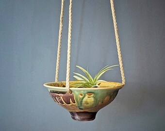 Copper Green Handmade Hanging Planter Pot with Drainage Hole | Indoor Hanging Pots| Succulent Plant Pot | Ceramic Hanging Planter Pot