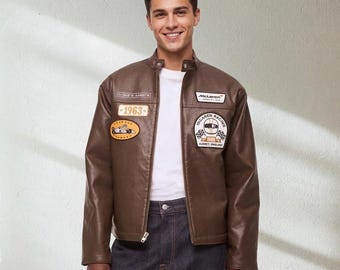 McLaren Racing Brown Leather Jacket, Vintage 1963 Motorsport Jacket, F1 Biker Jacket, Genuine Leather McLaren Jacket, Formula One Jacket