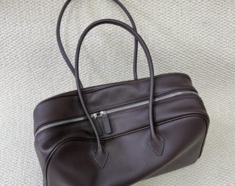 Soft Leather Top Handle Bag, Classic Minimal Tote Bags, 16" Large Leather bag