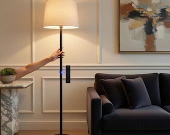 SIBRILLE Floor Lamp with Linen Shade - 62" Dimmable Standing Lamp for Bedroom Reading Nook