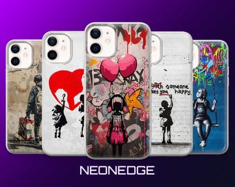 Banksy Phone Case Street Art Graffiti Cover for iPhone 17Pro, 16, 15, 14, 13, 12, Samsung S26, S25, S24, S23, A17, A57, A37 Pixel 10, 9