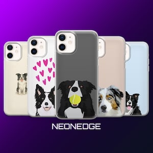 May include: A selection of phone cases with dog-themed designs. The cases display different dog breeds, including a dog with a tennis ball and a dog with pink hearts. The brand name "NEONEDGE" is visible at the bottom of the image.