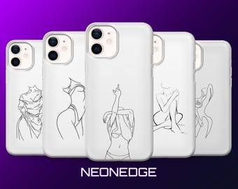 White Line Art Phone Case Naked Body Women Cover for iPhone 17Pro, 16, 15, 14, 13, 12, Samsung S26, S25, S24, S23, A17, A57, A37 Pixel 10, 9