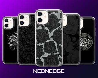 Schwarze Rosen Handytasche Gothic Grunge Cover für iPhone 17Pro, 16, 15, 14, 13, 12, Samsung S26, S25, S24, S23, A17, A57, A37 Pixel 10, 9