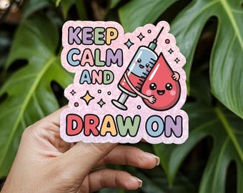 Funny Phlebotomy Badge Reel Keep Calm and Draw On, Cute Blood Tube Nurse Gift, Lab Tech ID Holder, Medical Humor