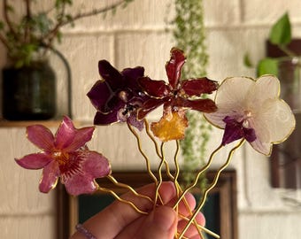 Horquilla de orquídea auténtica – Accesorio para el cabello botánico hecho a mano