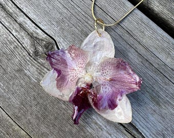 Collier orchidée violette – Fleur d'orchidée véritable | Bijoux botaniques faits main