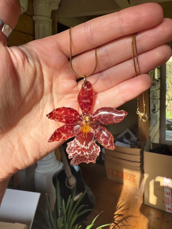 Real red orchid necklace Handmade real flower jewelry Christmas gift for her