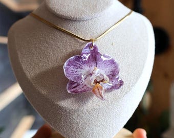 Collier orchidée original en or Véritable bijoux en fleurs