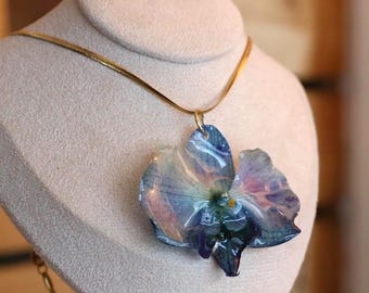 Orchid necklace Real flower jewelry Blue floral pendant Handmade christmas gift Resin jewellery