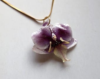 Collier mini orchidée Bijoux fleurs véritables Orchidée violette