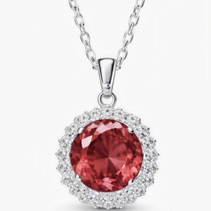 925 Sterling Silver Pave Pendant Red Ruby Round Cut Necklace Gift For Her