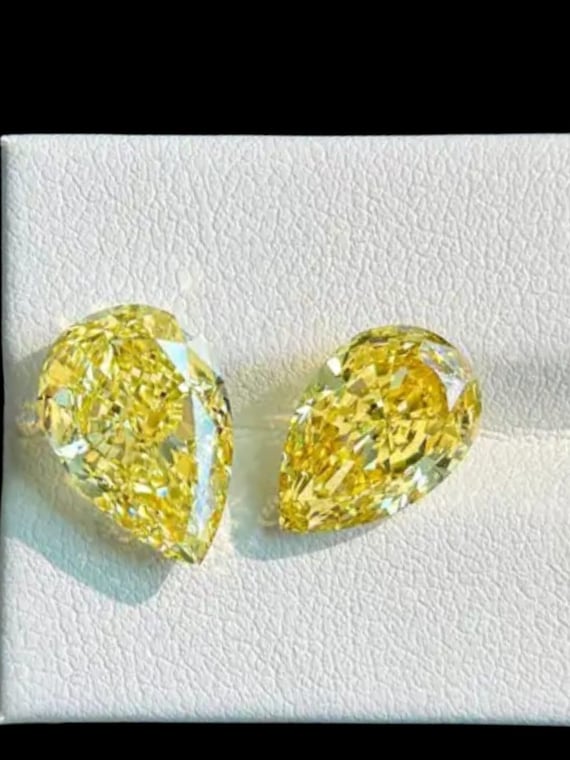 Pair Fancy Yellow Lab Grown Diamond Moissanite Pear Cut D VVS1 Loose Diamond Gemstone