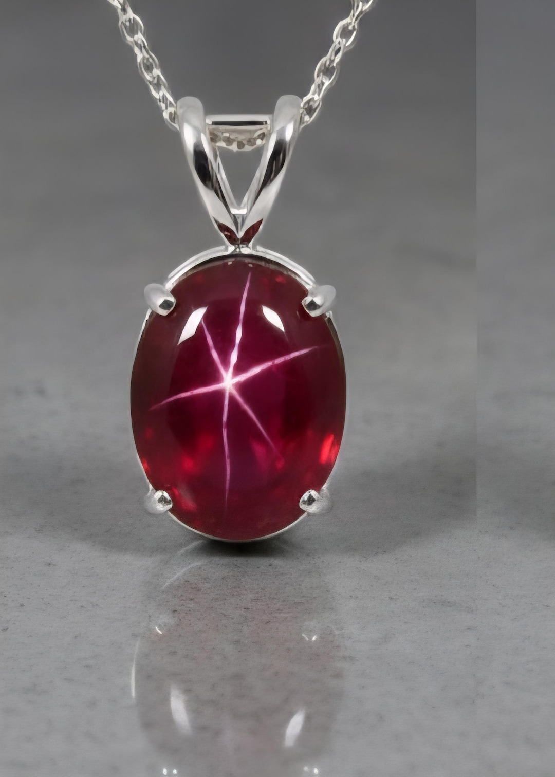Red Star Ruby Pendant, Oval 925 Sterling Silver Necklace - Etsy