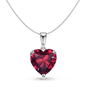 Colgante de rubí de plata de ley con forma de corazón, collar con rubí rojo, regalo para ella.