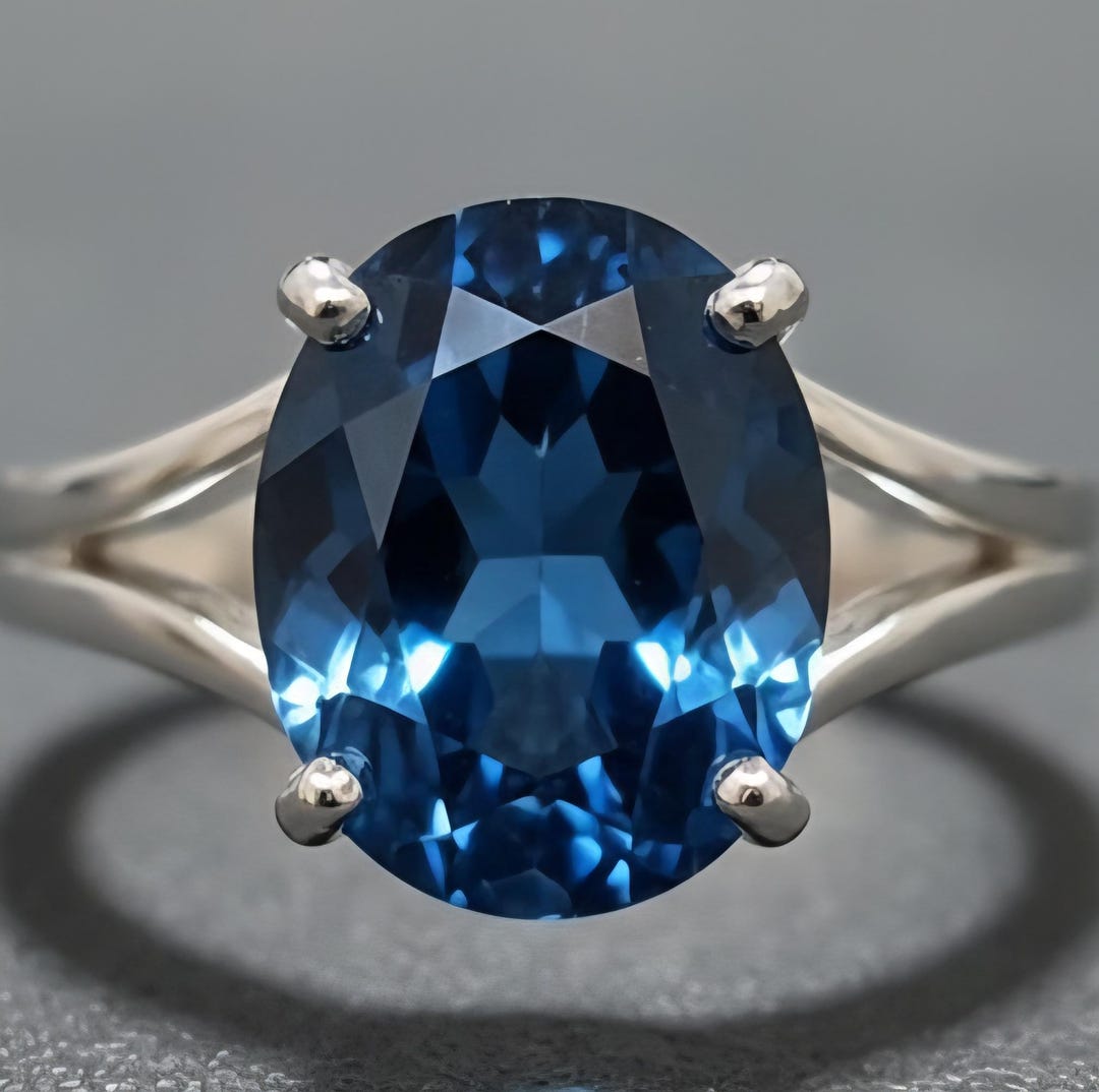 London Blue Topaz Oval Ring | Sterling Silver Solitaire - Etsy
