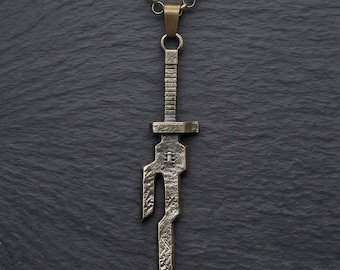 Solid 925 Sterling Silver Oxidized Spear Pendant Necklace: Jujutsu Kaisen Toji Isoh Battle-Worn Style