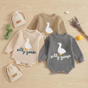 Dumme Gans Baby Strampler, gestrickter Baby Body, Gans Pullover Bodysuit, Gender Neutral Baby Outfit, Langarm Babykleidung, Herbst Winter Strampler