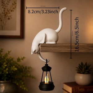 Katze Regal sitzende Lampe | Hängende Laterne Katzendekor | Schwarze Katze Regal Dekor | Bücherregal Katze Statue | Katzenliebhaber Geschenk | Gothic Wohndekor