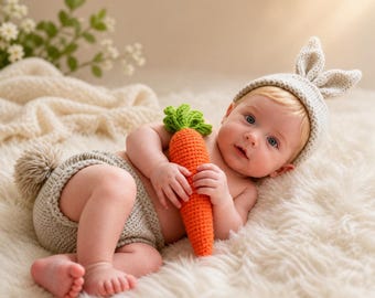Newborn Knited set pregnancy gift Newborn Bunny Photo Prop Set Baby Shower Gift Easter Baby Outfit Infant Photography Prop Newborn Gift