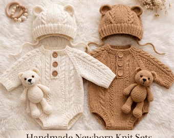 Handmade Crochet Newborn Outfit-Coming Home Outfit- Baby Shower Gift | Newborn Photoshoot Outfit-Neutral Baby Gift Set-Knit Baby Clothes