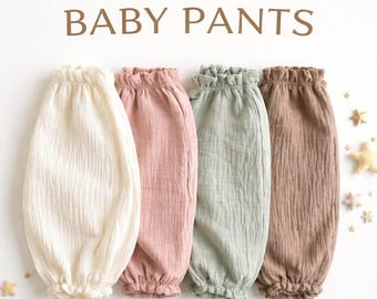 Pantalones de algodón orgánico para bebé, pantalones bombachos para niños pequeños, bombachos unisex suaves, ropa infantil de gasa, ropa infantil unisex, lindo conjunto para recién nacidos