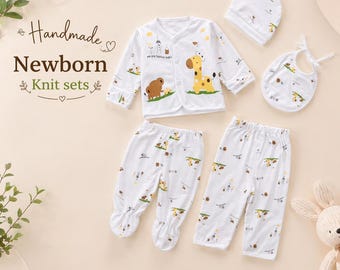 Handmade Newborn Outfit coming home outfit baby shower gift newborn photoshoot outfit baby shower gift knit baby clothes 0-3M outfit