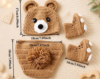 Handgemaakte gehaakte pasgeboren outfit-coming home outfit-baby shower cadeau-gebreide babykleertjes-pasgeboren beer foto prop set-pasgeboren cadeau
