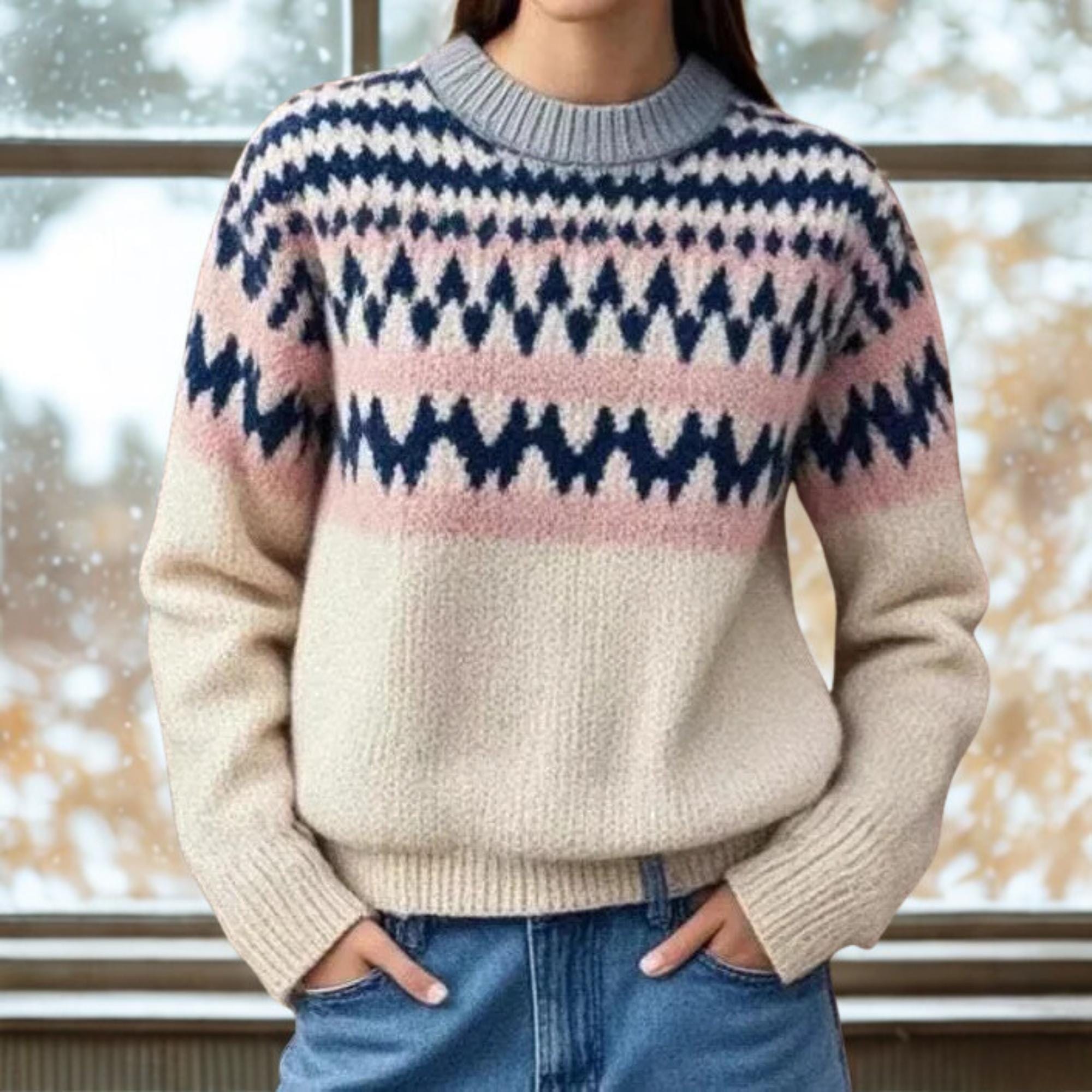 Maple Leaf Pattern Knitted Sweater For Women - Loose Fit Knit Pullover Sweater Women's With Panel - Casual Top (230824