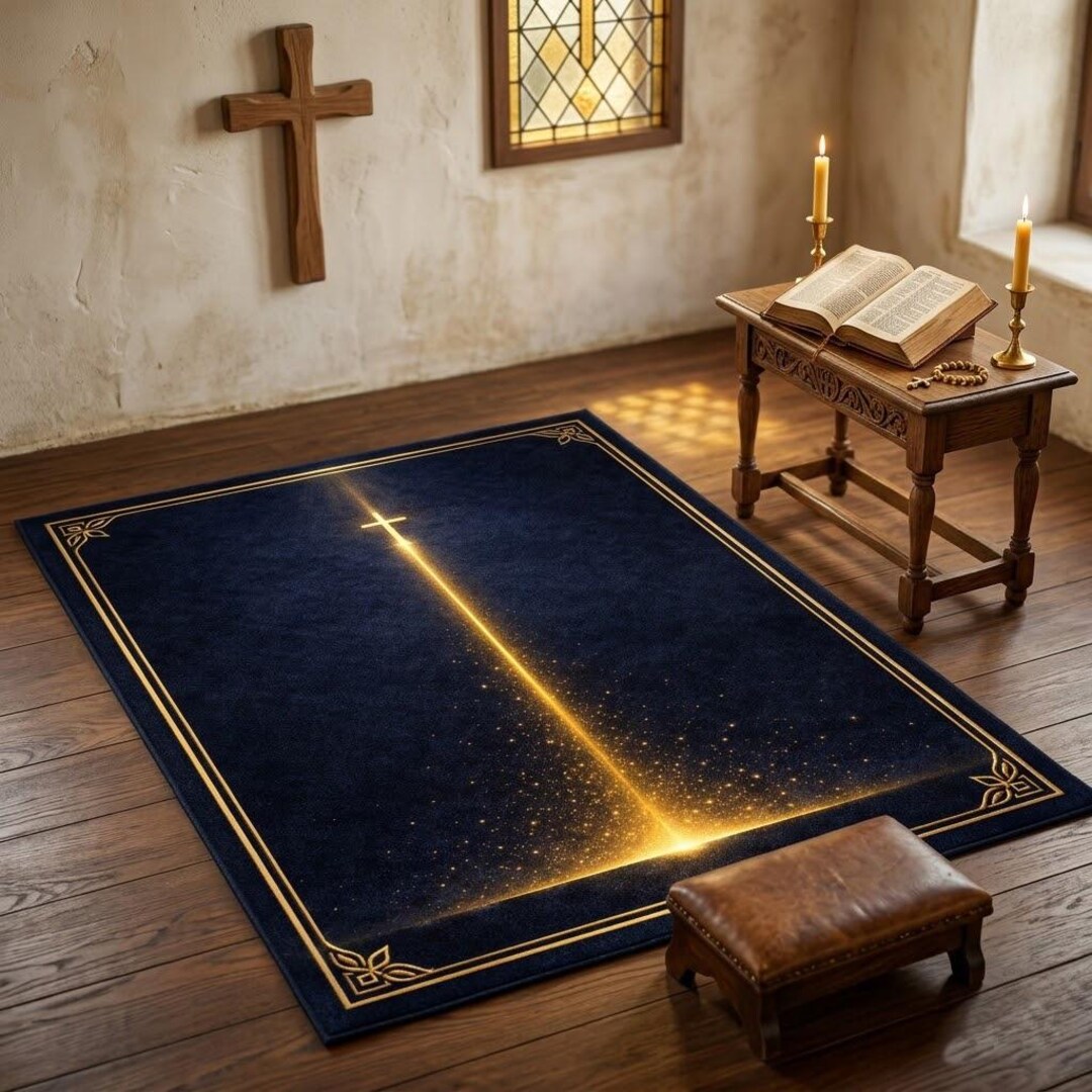 Christian Prayer Mat Gold Cross, Modern Religious Home Decor, Worship ...