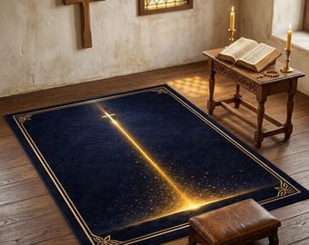 Christian Prayer Mat Gold Cross, Modern Religious Home Decor, Worship Rug, Baptism Gift for Him Her, Catholic Prayer Room, Spiritual Mat