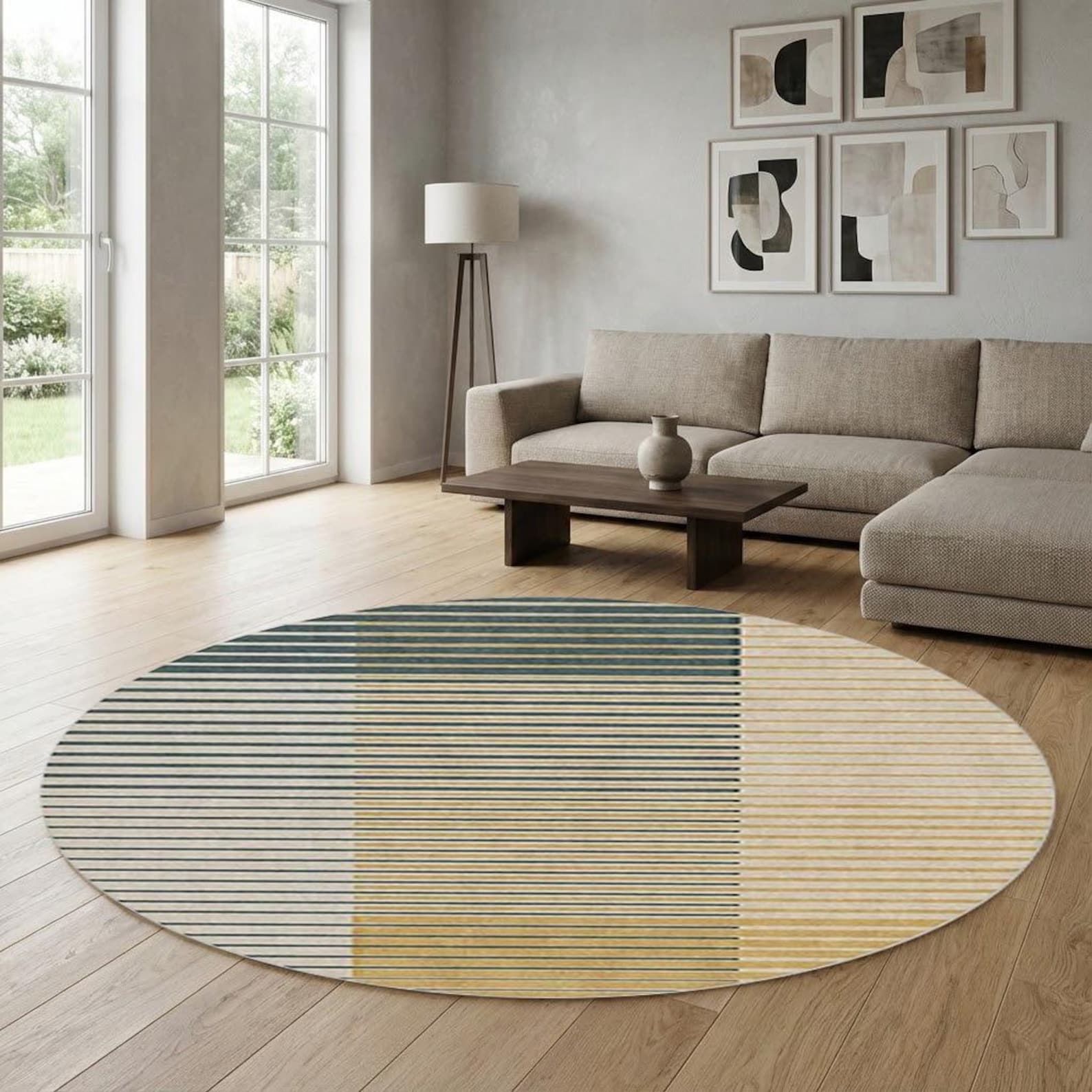 Mid Century Modern Round Rug, Geometric Japandi Circle Area Rug ...
