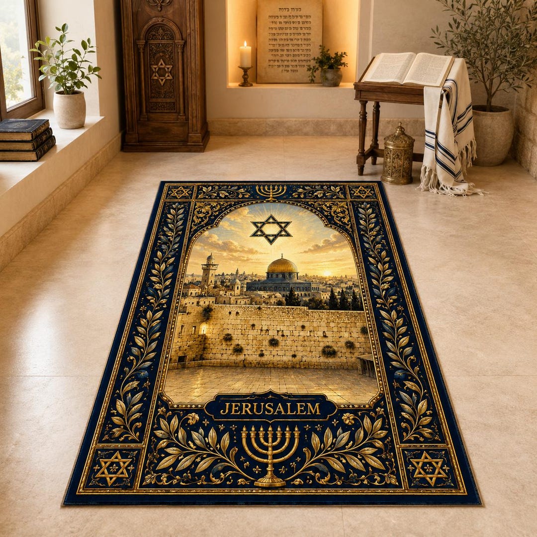 Judaica Rug Jewish Prayer Rug Jerusalem Western Wall Art, Judaica Gift, Star of ...