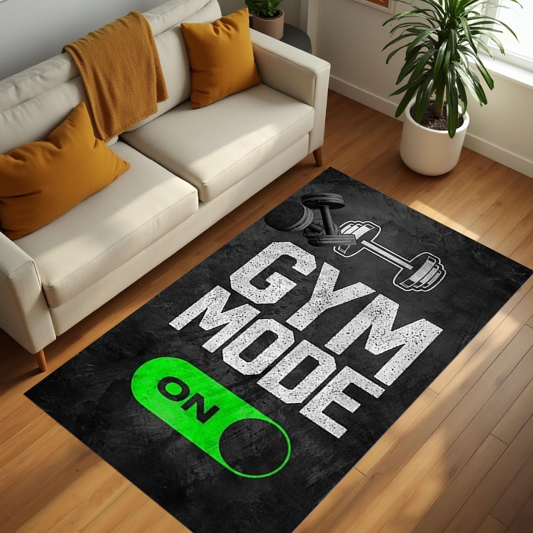Exercise Area Rugs Home Gym Rug, Workout Room Decor, Gym Mode on Rug, Garage Gym Rug ...