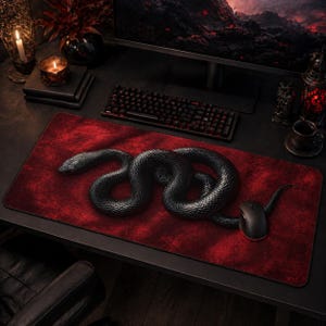 Black Snake-muismat, gotische bureaumat, kantoordecor Dark Academia, gamer-toetsenbord, Witchy rode en zwarte slang bureauaccessoire cadeau