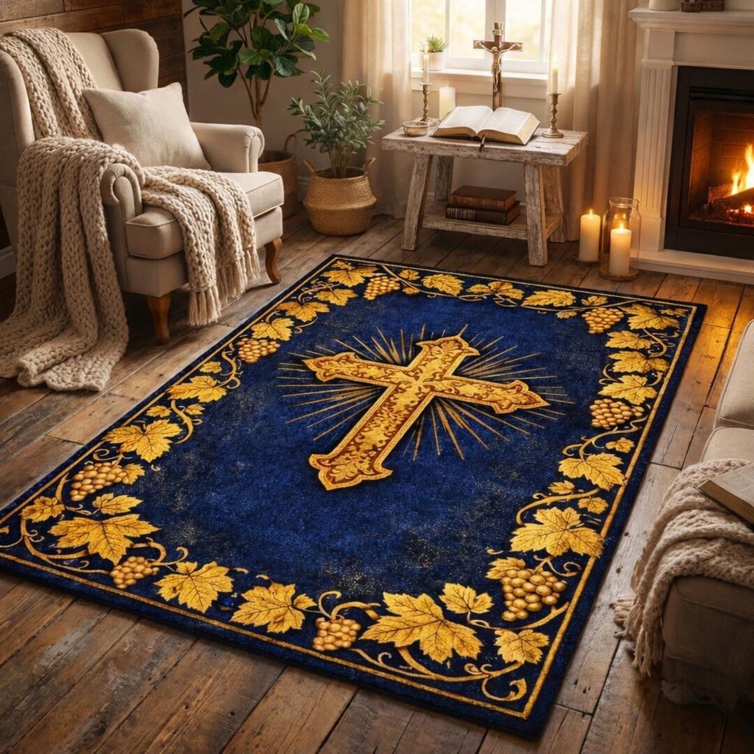 Christian Prayer Rug, Gold Cross Kneeling Mat, Catholic Gift, Religious ...