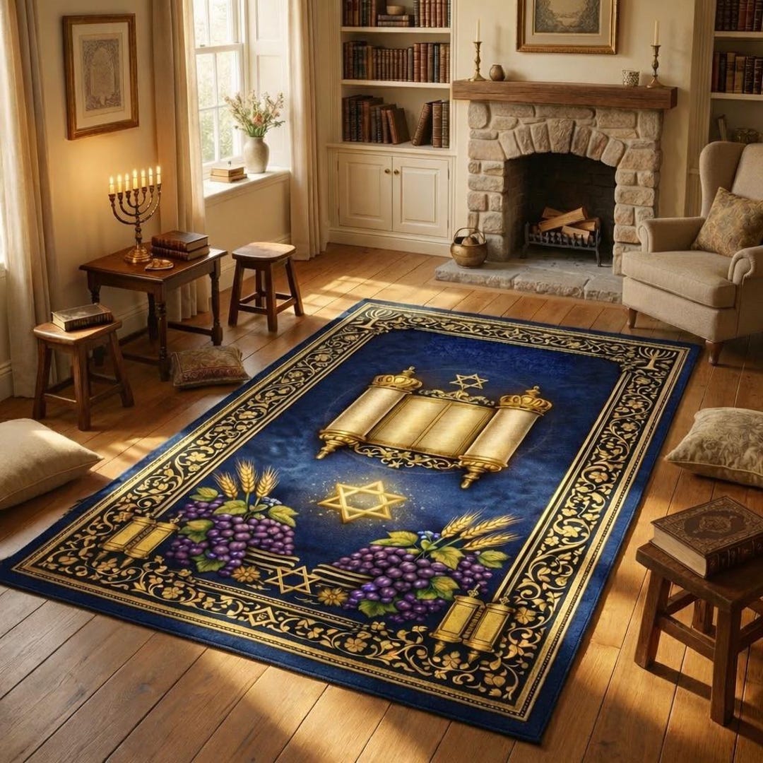 Judaica Rug Jewish Prayer Rug, Wall Tapestry, Star of David Torah Art, Shema ...