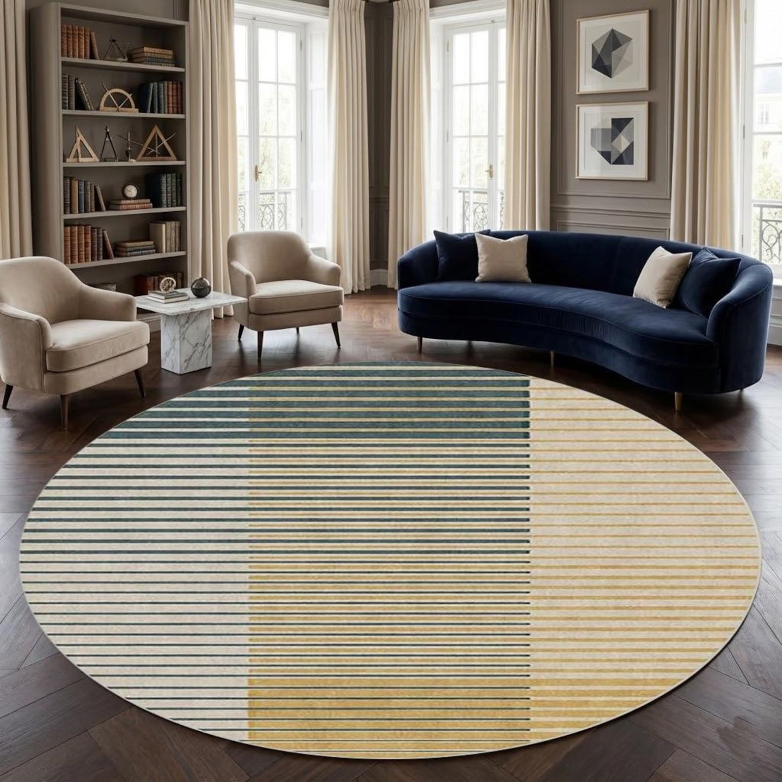 Mid Century Modern Round Rug, Geometric Japandi Circle Area Rug ...
